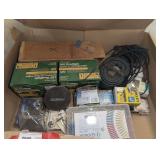 Box lot assortment to include LED floodlights, WIX filter, staples, heat shrink butt connectors terminals, and more. See pictures for details.