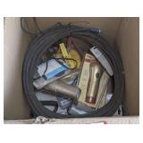 Assorted household items to include bungee cords, flashlight, spray hose, two-piece multi opener set, disposable paint spray gun cups, and more. See pictures for details.