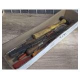 Hand tool assortment to include a small sledgehammer, assorted files, chisel, nail punch, utility knife, and more. See pictures for details.