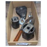 2 3/8” and 3 1/4” sockets, oil filter wrench, pulley, and more. Cardboard bin is not included, see pictures for details.