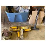 D3 –Miscellaneous lot of assorted items to include vehicle parts, believed to be a frame gusset kit, Coleman 12 V cooler/warmer, Energizer flashlights, reflective safety triangles, manual air pump, 
