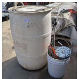 Plastic 55 gallon barrel, also includes assorted metal cable, see pictures for details.