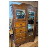 Antique Wooden Wardrobe Armoire with Mirror and Drawers