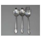 ROGERS STERLING WEDDING BELLE PATTERN STERLING SILVER SERVING SPOONS AND FORK, APPROXIMATELY 215g TOTAL WEIGHT