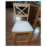 Wooden Counter Height Chair with Upholstered Seat and X-Back Design