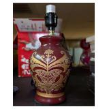Burgundy and Gold Floral Accent Buffet Lamp
