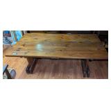 Hand Made Large Heavy Wood Trestle Coffee Table with Plank Top