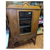 Antique Wood China Display Cabinet with Glass Door and Low Drawer