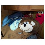 Assorted Large Stuffed Animals and Plush Pillows Including Pair of Sharks and Dolphin