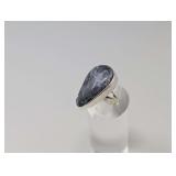 Sterling Silver Ring with Teardrop Shaped Blue Stone