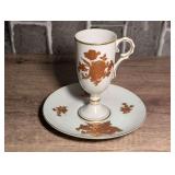 Porcelain Demitasse Footed Cup and Saucer Set with Gold Floral Design