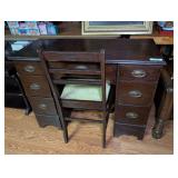 Vintage Compact Wooden Desk and Chair