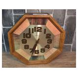 Spartus Octagonal Quartz Wall Clock with Wooden Frame and Brass Face