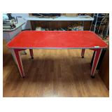 Red Table with Casters and Metal Trim