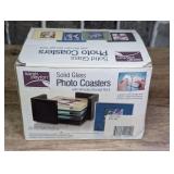 Sarah Peyton Home Collection Solid Glass Photo Coasters with Wooden Storage Rack