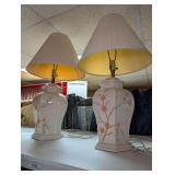 Pair of Ceramic Lamps with Floral Designs and Shades