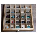 Assorted Vintage Marbles in Wooden Display Case