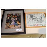 Framed Still Life Print and Cross Stitch Wall Art