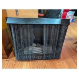 Black Metal Decorative Fireplace Insert with Mesh Screen and Faux Logs