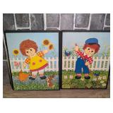 Set of Two Vintage Stapco N.Y. Lyn Raggedy Ann and Andy Garden Theme Wall Plaques