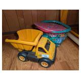 Buddy L Big Bruiser Plastic Toy Dump Truck and Assorted Toys in Basket