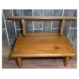 Wooden Footstool and Wall Shelf Set