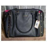 Avon Large Black Tote Bag with Pink Interior and Gold-Tone Hardware