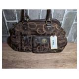 Brown Patterned Fabric Handbag with Dual Handles