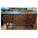 Antique Wooden Sideboard Buffet with Two Drawers and Side Cabinets