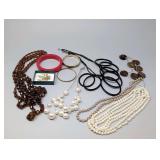 Assorted Fashion Jewelry Collection Including Necklaces, Bracelets, and Brooch