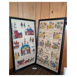 Framed Burlap Prints of American Historical Scenes and State Seals