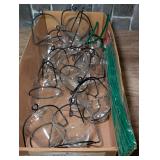 Hanging Glass Votive Candle Holders with Metal Frames and Green Chenille Stems