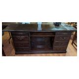 Large Wooden Office Credenza with Multiple Drawers and Center Open Compartment
