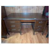 Mid-Century Wooden Executive Desk with Multiple Drawers and Turned Legs