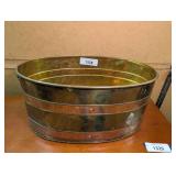 Large Oval Brass and Copper Planter Bucket with Lion Head Handles