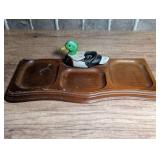 Mallard Duck Figurine on Wooden Three-Section Valet Tray