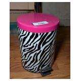 Small Zebra Print and Pink Metal Step Trash Can