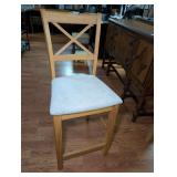 Wooden Counter Height Bar Stool with X-Back and Upholstered Seat