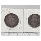 1952-P AND 1962-P SILVER FRANKLIN HALF DOLLAR COINS