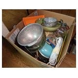 Large Box of Assorted Kitchenware and Utensils