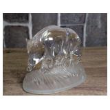Clear and Frosted Glass Wild Boar Figurine Sculpture
