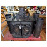 Black Metal Wood Burning Stove with Flue Pipes