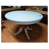 Vintage Wood Round Pedestal Dining Table with Painted White Top and Base Supports
