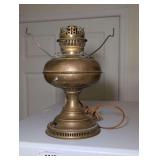 Old Electrified Brass Oil Lamp Conversion Base with Shade Holder and Toggle Switch