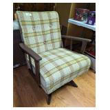 Mid-Century Modern Plaid Upholstered Rocking Armchair