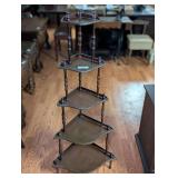 Vintage Five-Tier Wooden Corner Etagere Display Shelf with Spindle Supports