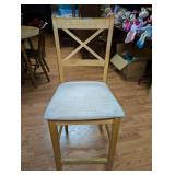 Wooden Counter Height Bar Stool with X-Back and Upholstered Seat