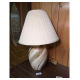 Large Ceramic Table Lamp with Swirl Pattern and Pleated Shade