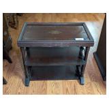 Vintage Wooden Multi-Tier Accent Table with Stenciled Top and Side Cutouts