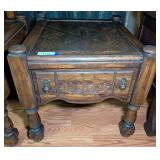 Wooden Accent / End Table with Parquetry Top and Single Drawer